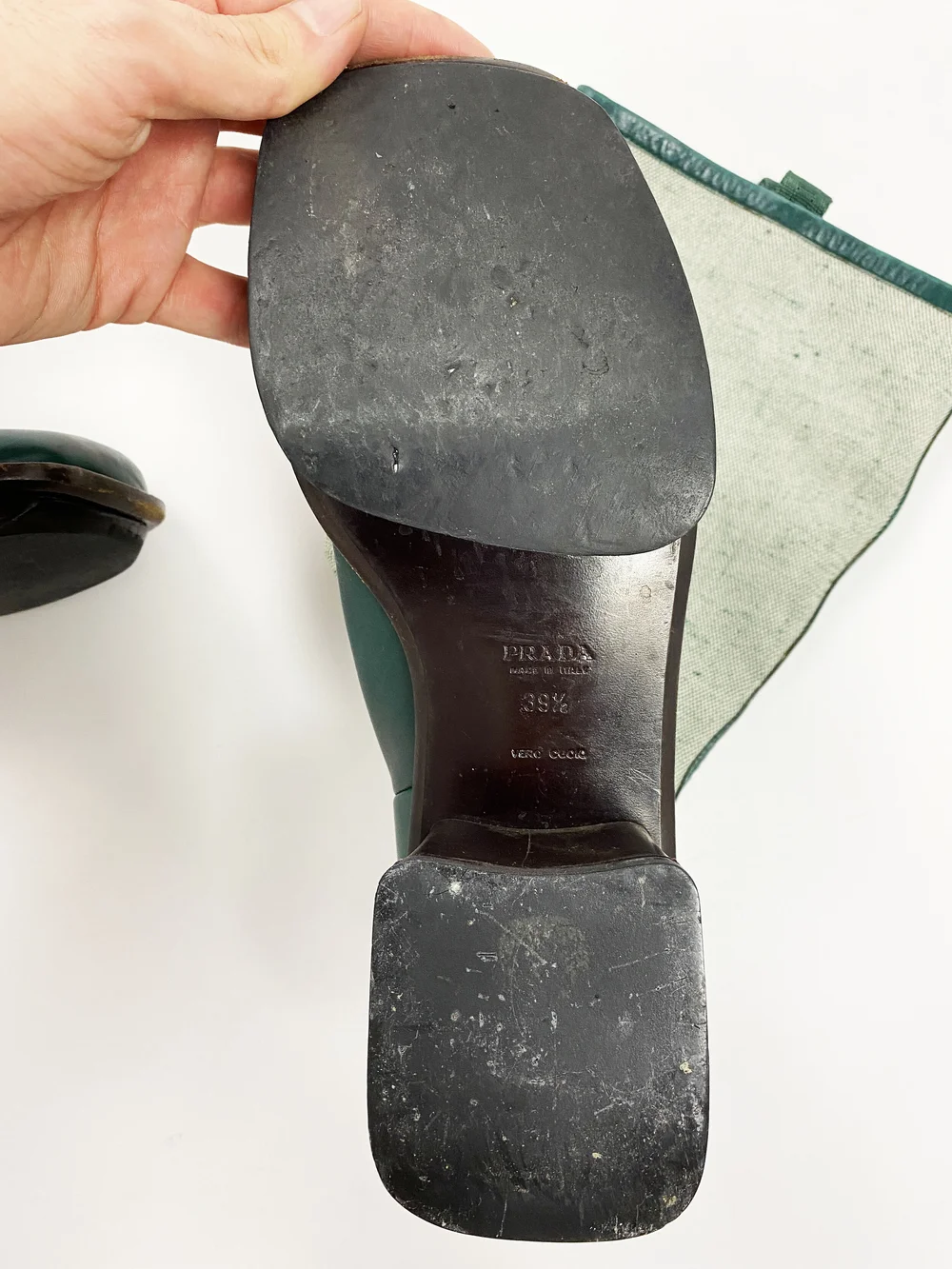 Prada S/S 1999 split platform green logo boots — JAMES VELORIA